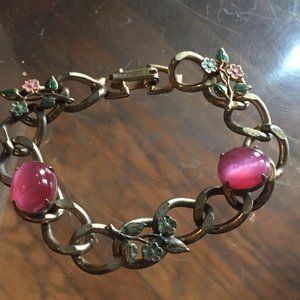 Vintage Chain Bracelet with Pink Stones